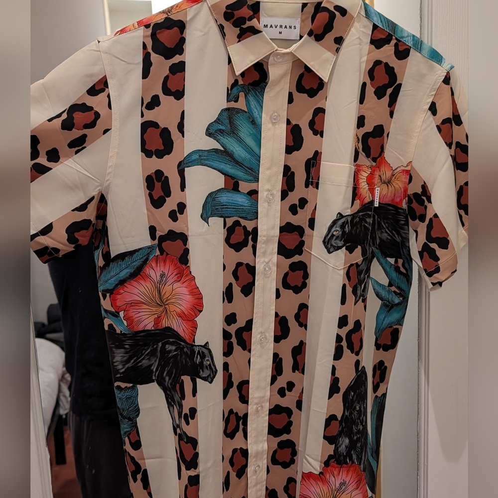 Mavrans Men's Floral and Leopard Print Shirt